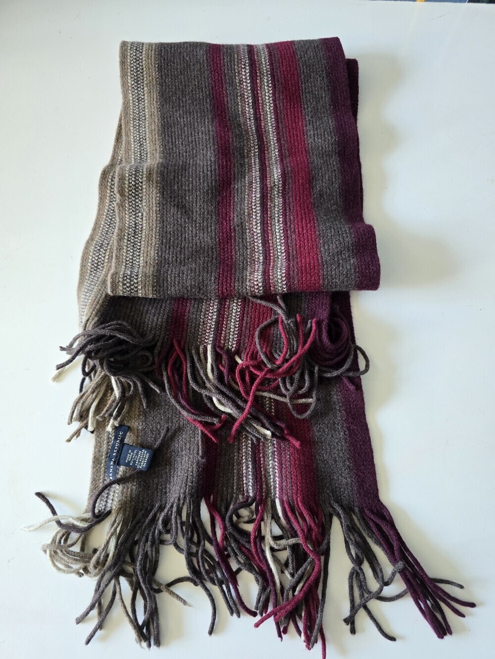 Banana Republic Striped Fringe Cashmere Wool Blend Scarf